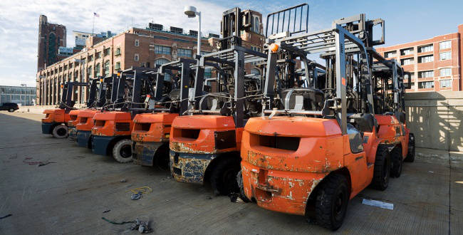 Row of quality used forklifts at Southeast Forklifts Houston dealership